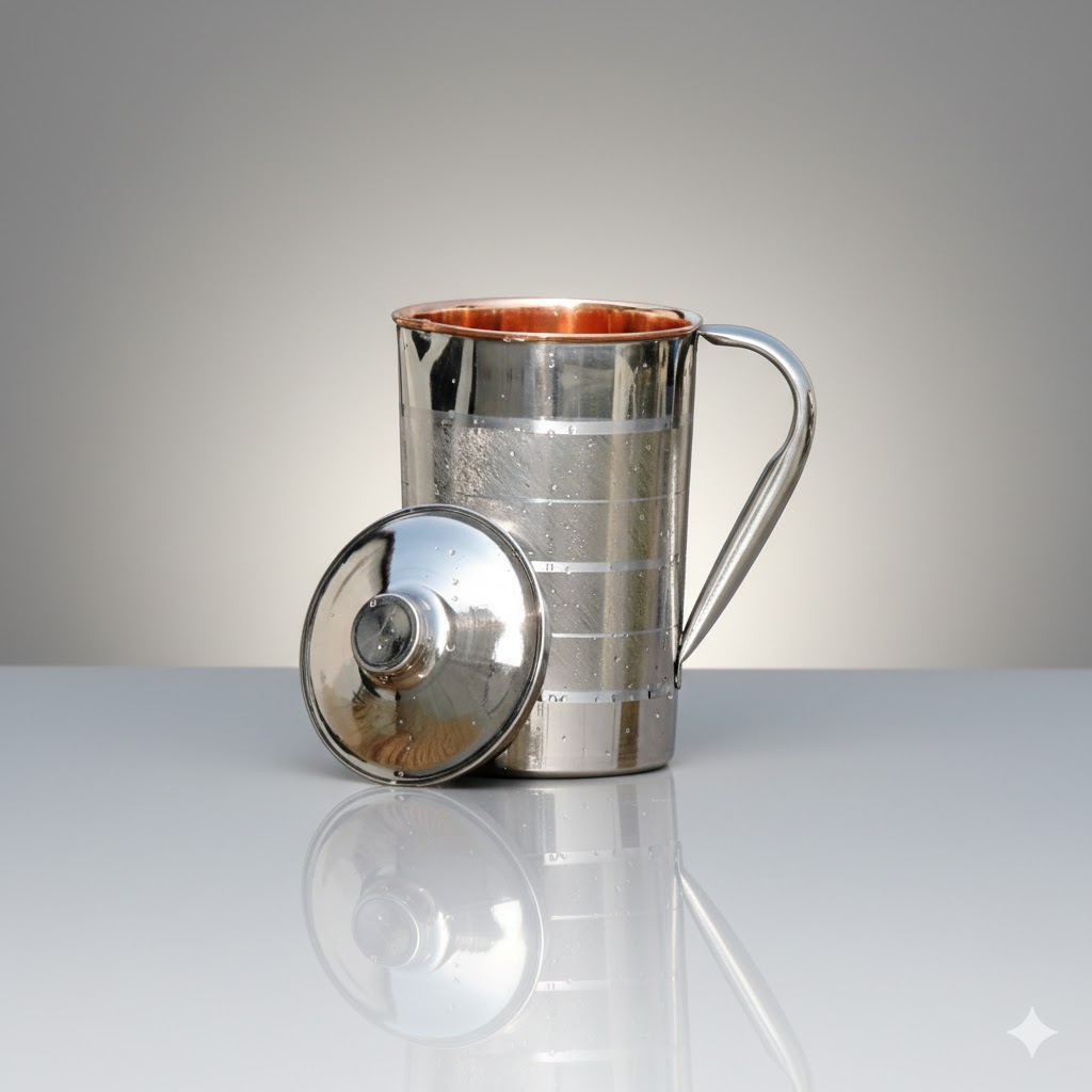 Stainless Steel Finish Pure Copper Water Pitcher for Healthy Drinking