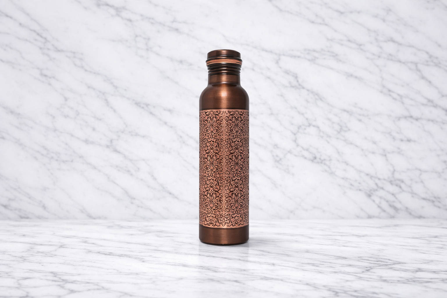 Copper Water Bottle with Etching Pattern (1000 ML) – Ayurvedic Benefits of Drinking Tamra Jal