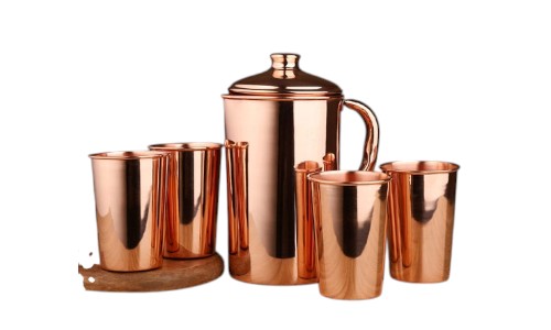 Pure Copper Plain Pitcher Set with 4 Tumblers | Ayurvedic Copper Water Jug for Daily Drinking | Handcrafted & Leak-Proof | Healthy Hydration