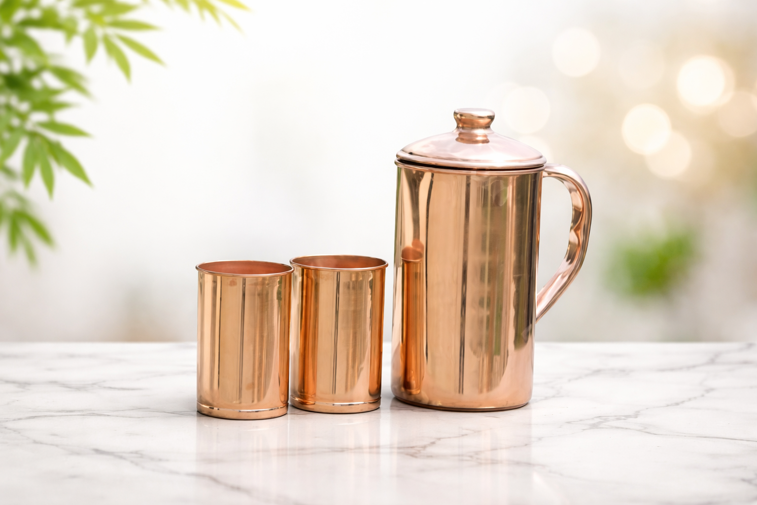 Pure Copper Jug with 2 Glasses | Ayurvedic Water Set for Healthy Living