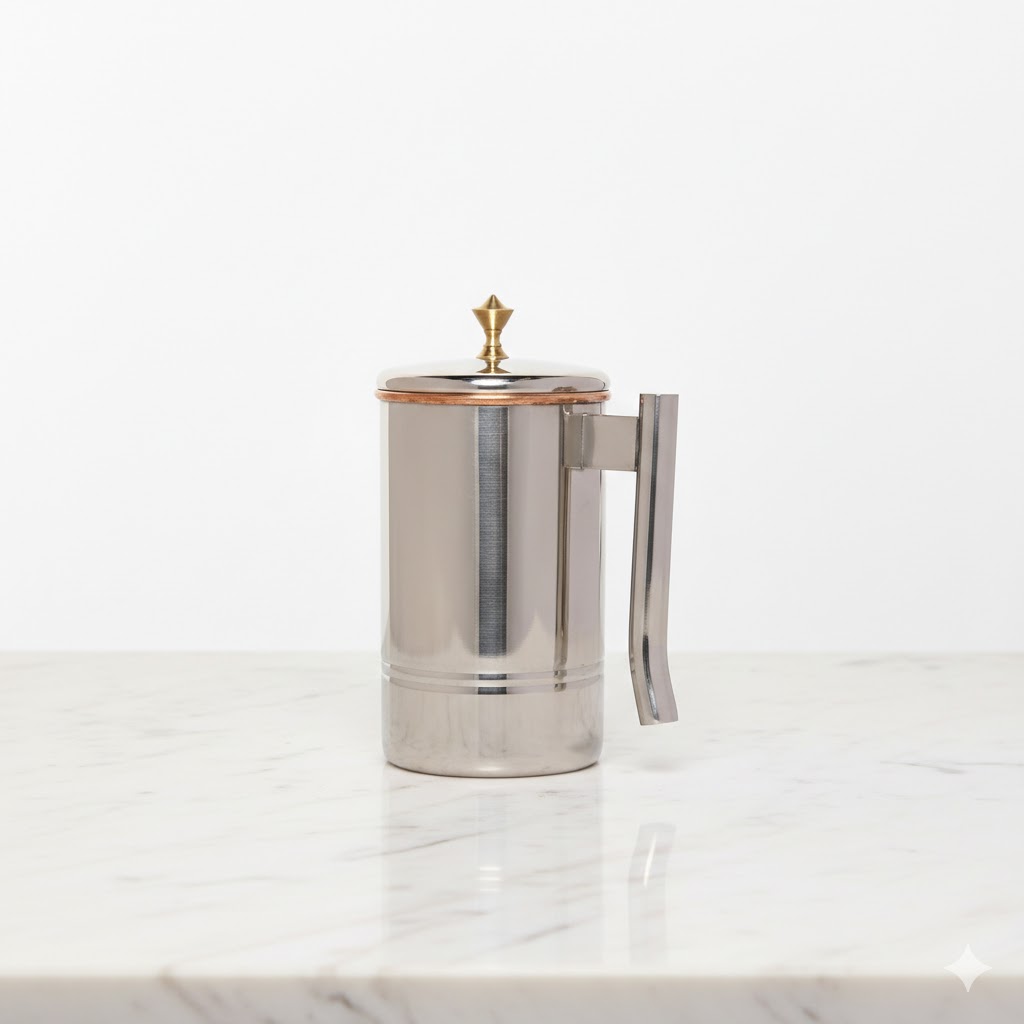 Copper and Stainless Steel Jug with Inner Copper: Ayurvedic Water Storage for Healthy Living