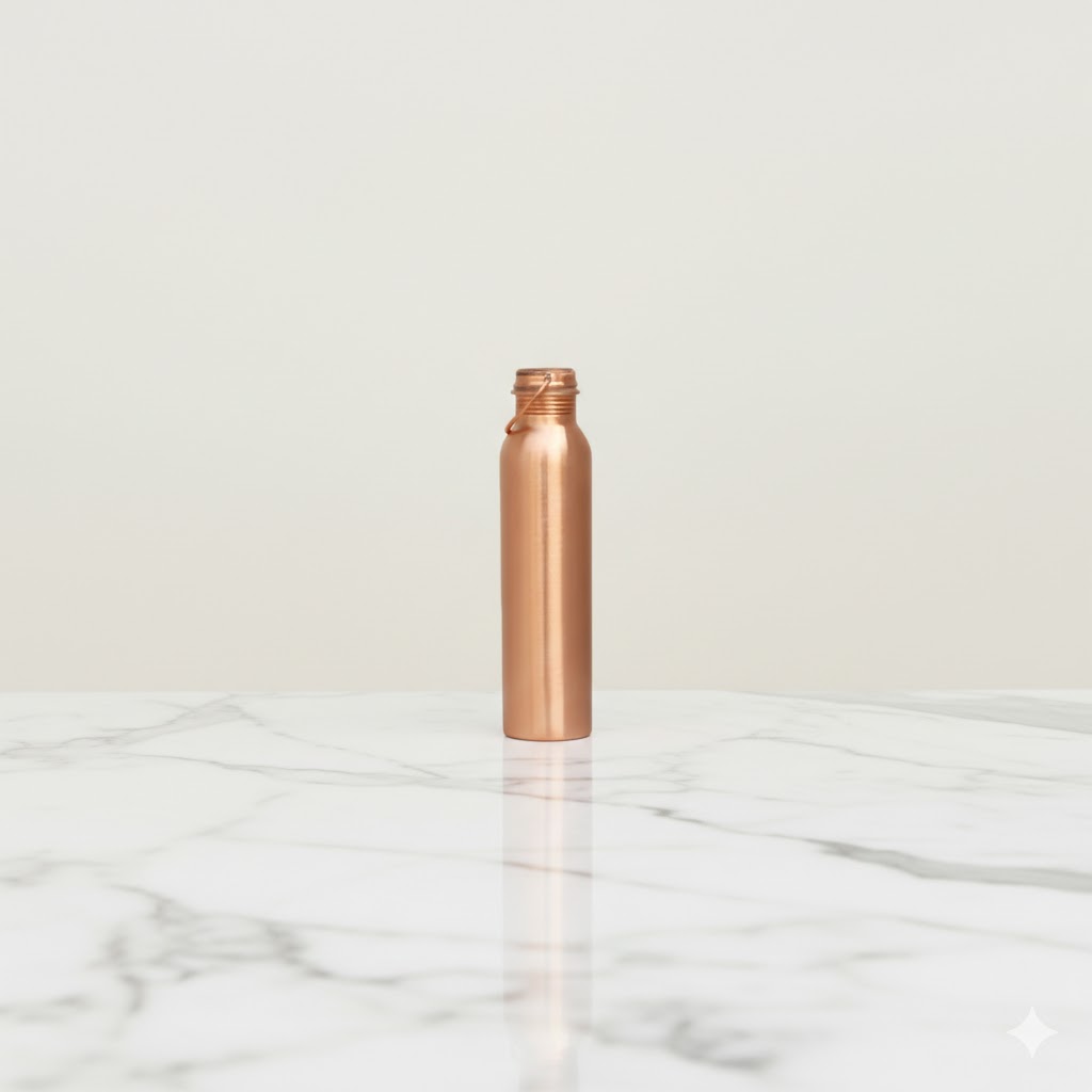 Plain Copper Matte Finish Water Bottle with Carry Handle for Daily Use